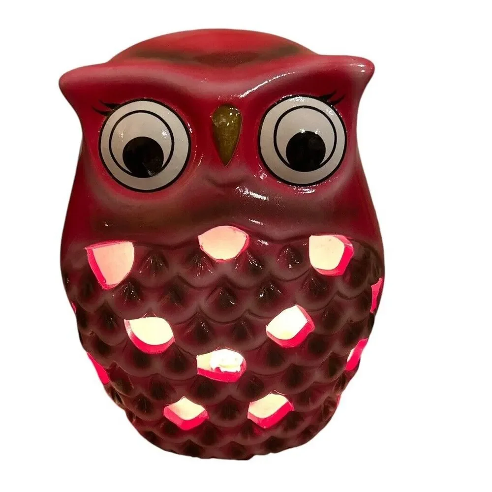 Vintage Red Owl Accent Table‎ Lamp Ceramic 8